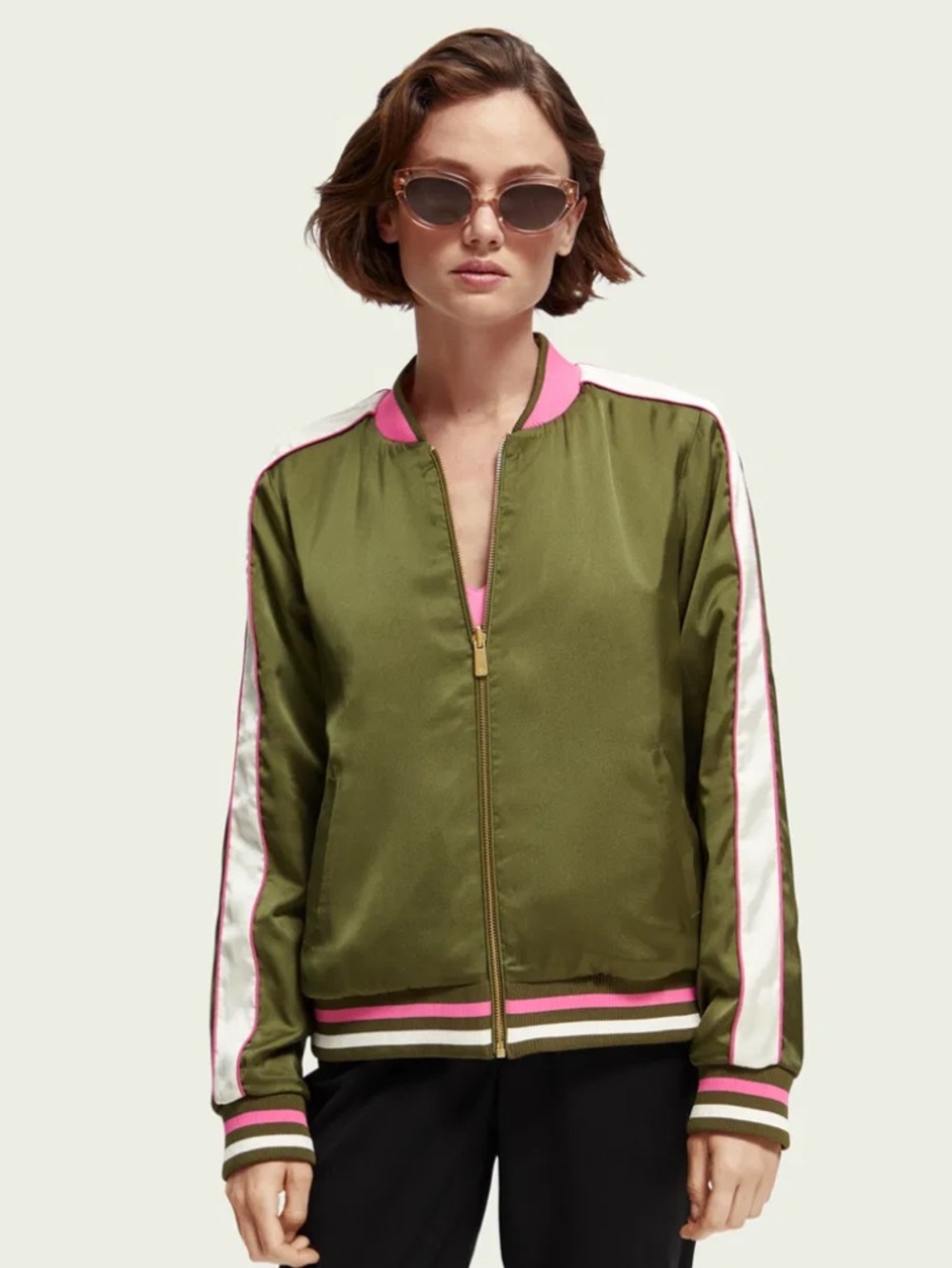Scotch & Soda Olive and Pink Reversible Silky Bomber